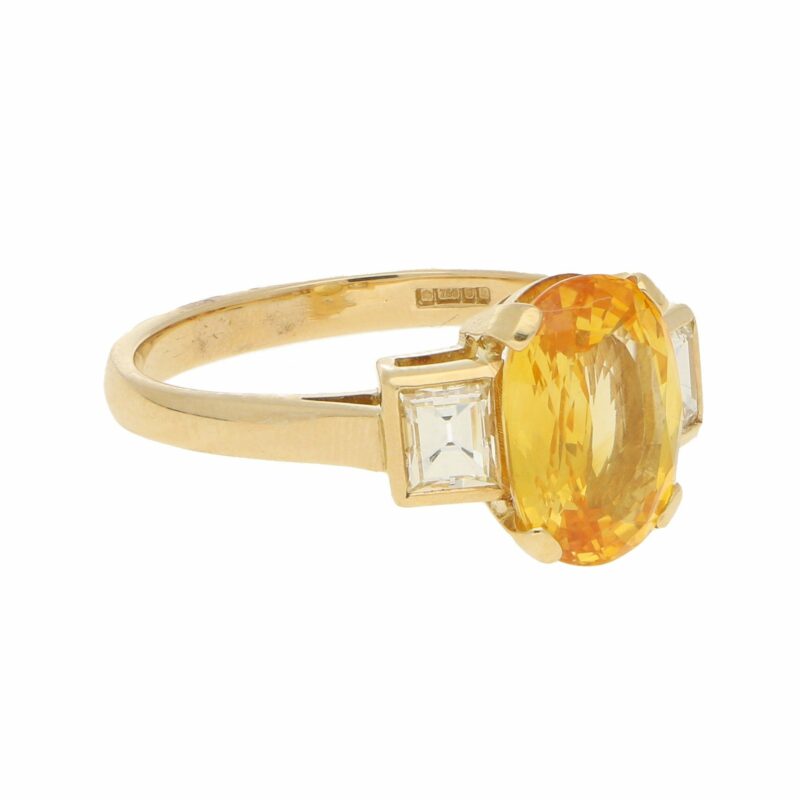 Vintage Yellow Sapphire and Diamond Three-Stone Ring Yellow Gold