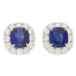 Sapphire and Diamond Cluster Stud Clip Earrings Platinum