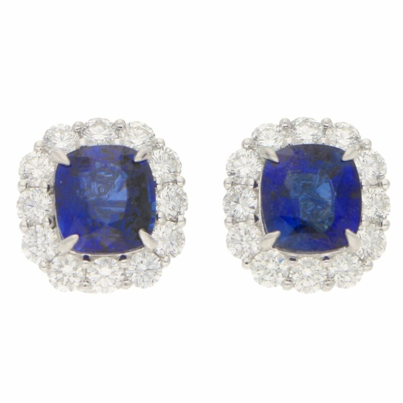 Sapphire and Diamond Cluster Stud Clip Earrings Platinum