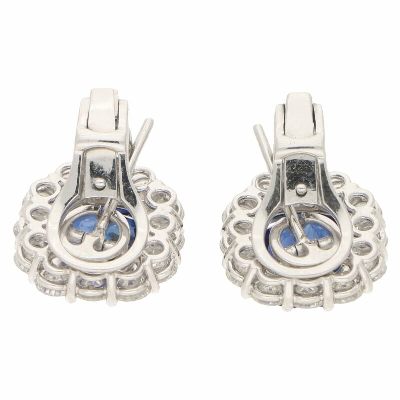 Sapphire and Diamond Cluster Stud Clip Earrings Platinum