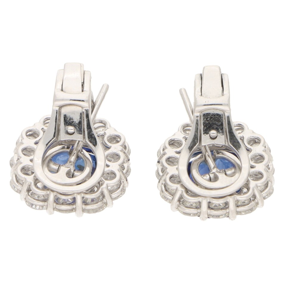 Sapphire and Diamond Cluster Stud Clip Earrings Platinum