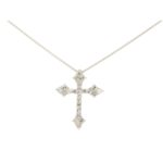 Stylized Diamond Cross Pendant in Platinum