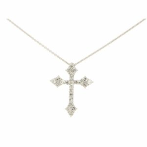 Stylized Diamond Cross Pendant in Platinum