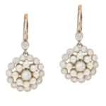 Pearl and Diamond Lever-Back Cluster Earrings