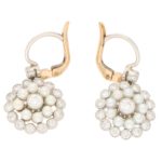 Pearl and Diamond Lever-Back Cluster Earrings