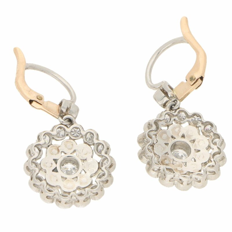 Pearl and Diamond Lever-Back Cluster Earrings