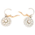 Pearl and Diamond Lever-Back Cluster Earrings