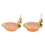 Orangy-Pink Coral Stud Earrings in Yellow Gold