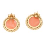 Orangy-Pink Coral Stud Earrings in Yellow Gold