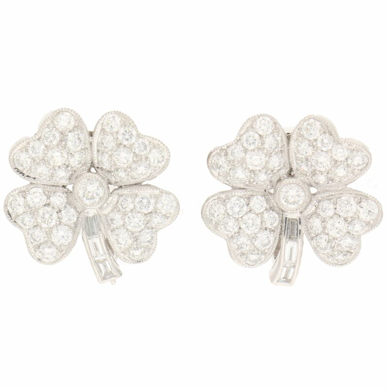 Diamond studded four leaf Clover Earrings