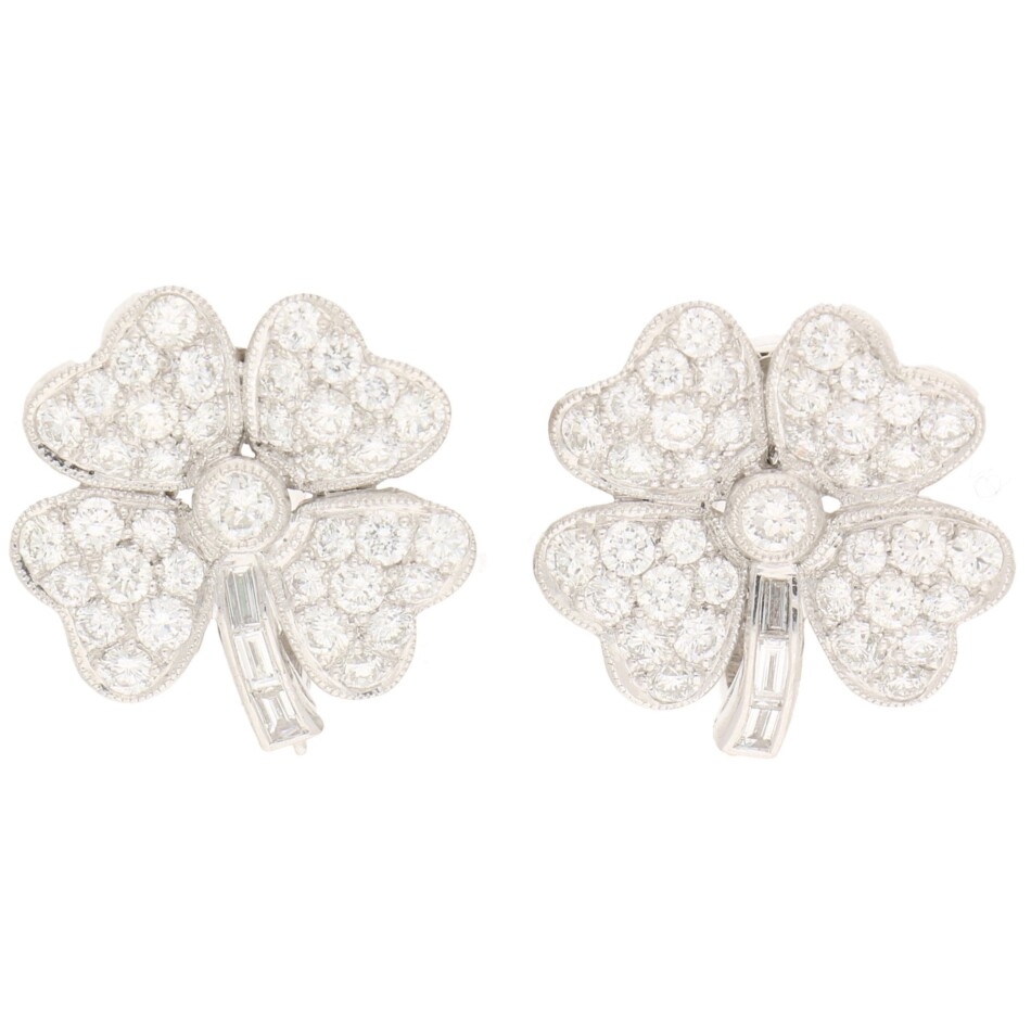 Diamond studded four leaf Clover Earrings