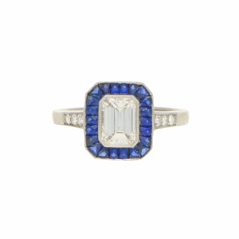 Emerald-Cut Diamond and Sapphire Target Ring