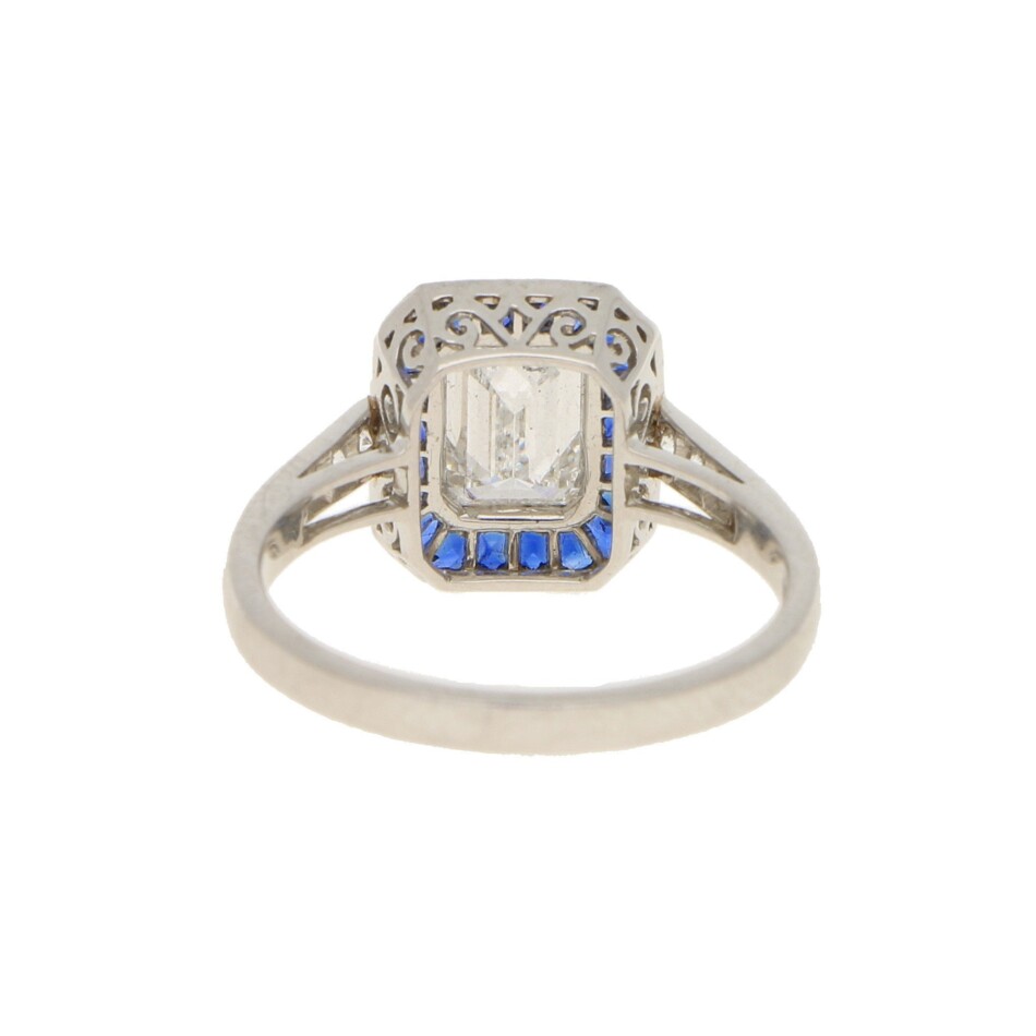 Emerald-Cut Diamond and Sapphire Target Ring