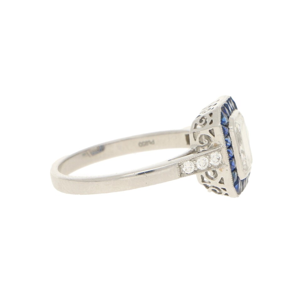 Emerald-Cut Diamond and Sapphire Target Ring
