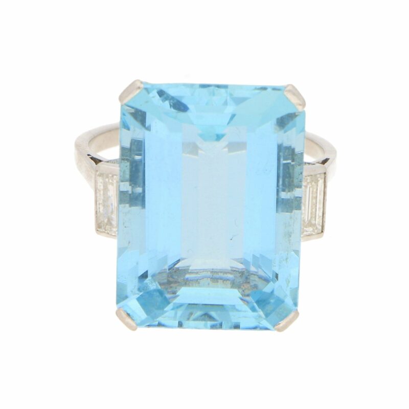 Art Deco 17ct Aquamarine and Diamond Cocktail Ring in Platinum