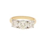 3.06ct Three-Stone Diamond Ring in Yellow and White Gold