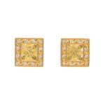 Diamond Squared Stud Earrings in Yellow Gold Filigree