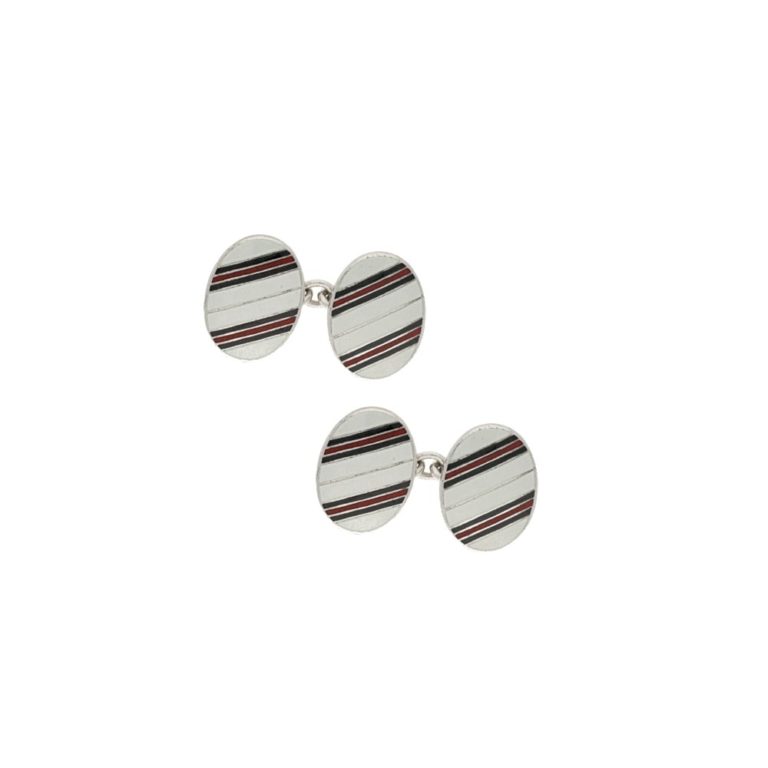 Sterling silver enamel black and red link cufflinks,