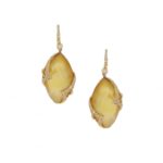 Lemon quartz and diamond drop earrings in yellow gold
