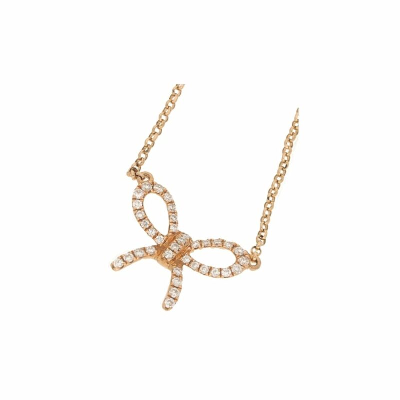 18ct rose gold diamond set bow pendant on a chain