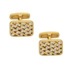 18ct yellow gold diamond cross hatch cufflinks