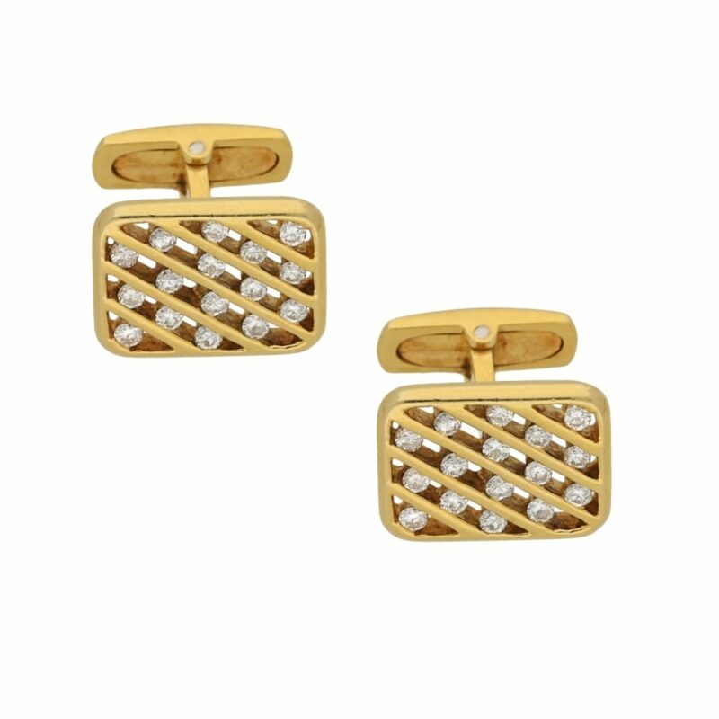 18ct yellow gold diamond cross hatch cufflinks