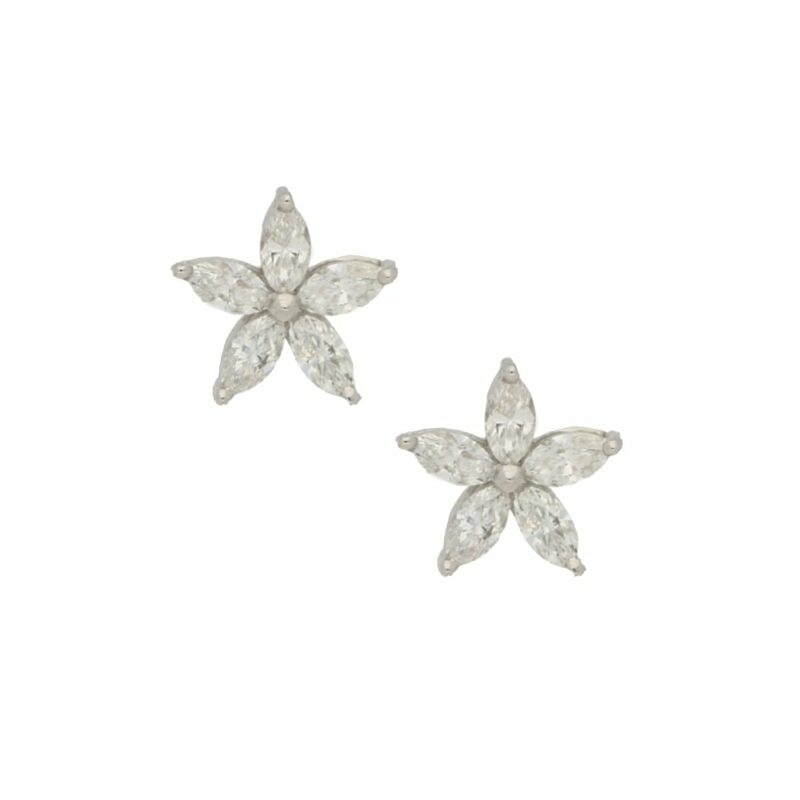 18ct white gold marquise cut diamond flower ear studs