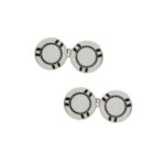 Sterling silver white and black enamel poker chip cufflinks