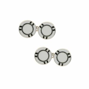Sterling silver white and black enamel poker chip cufflinks