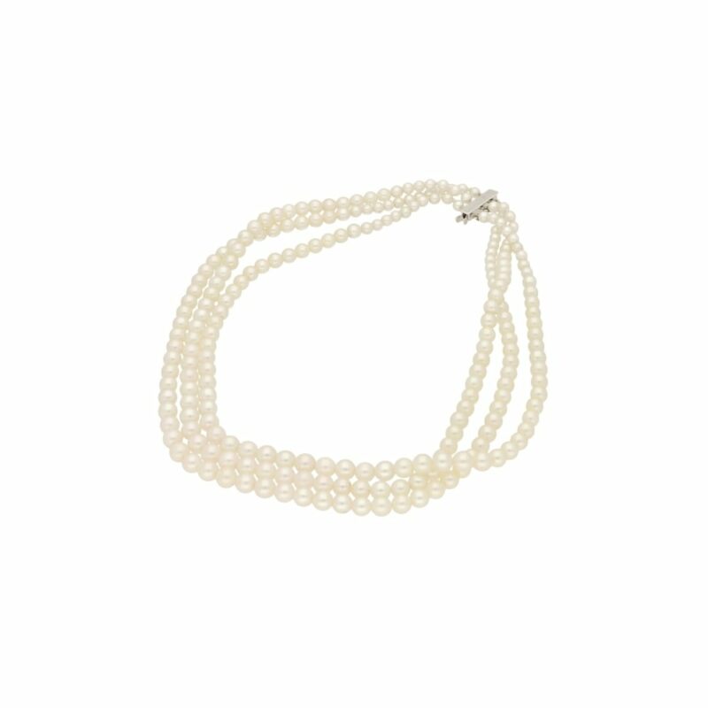 18ct gold three row pearl necklace