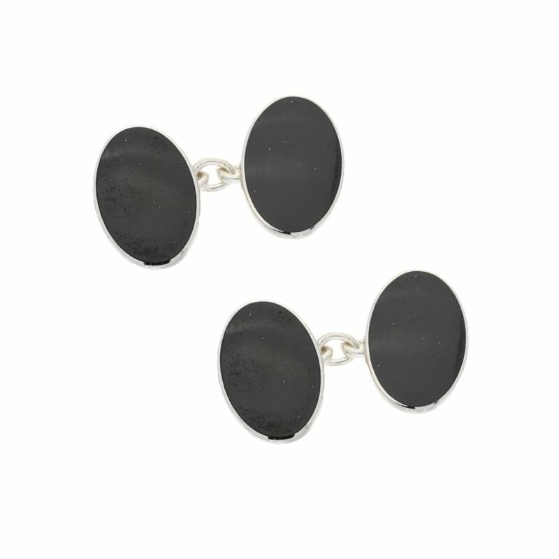 Silver black enamel cufflinks