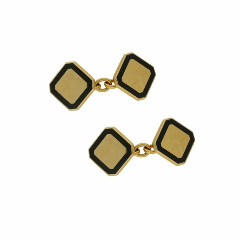 18ct gold and enamel black chain link cufflinks