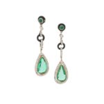 Art Deco Colombian Emerald, Diamond, and Enamel Drop Earrings