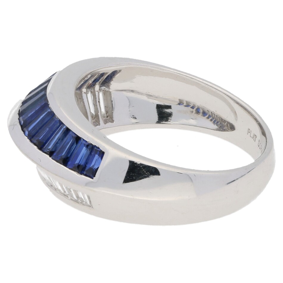 Art Deco Inspired Sapphire and Diamond Split Ring
