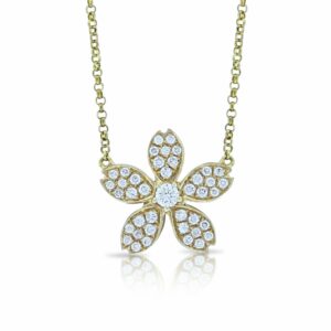 18ct yellow gold diamond floral pendant