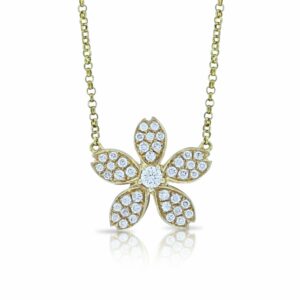 18ct yellow gold diamond floral pendant