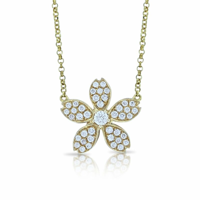 18ct yellow gold diamond floral pendant