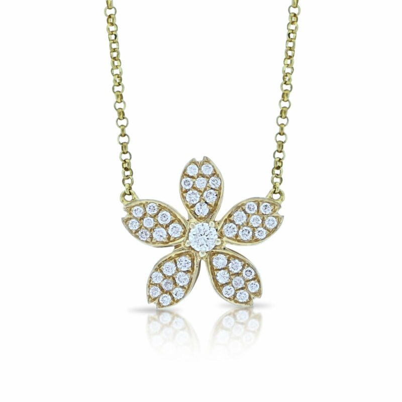 18ct yellow gold diamond floral pendant