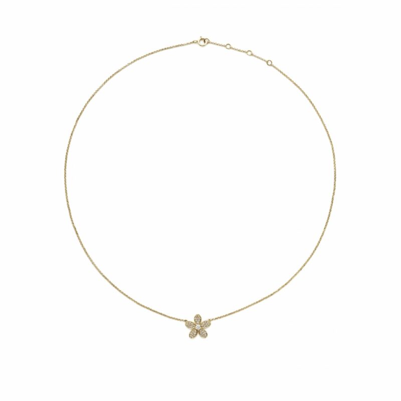 18ct yellow gold diamond floral pendant