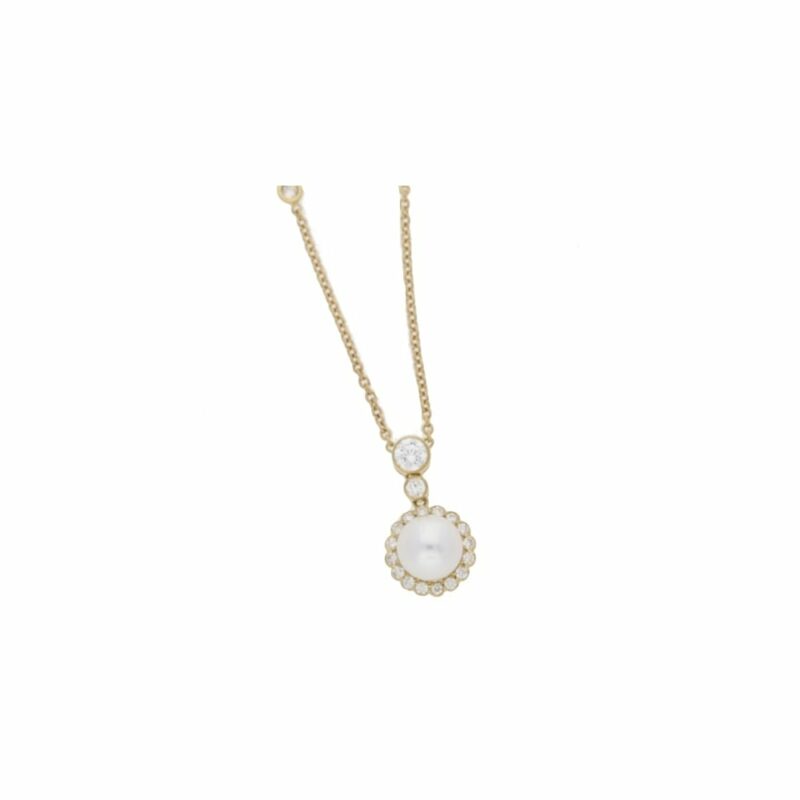 18ct gold pearl diamond cluster pendant