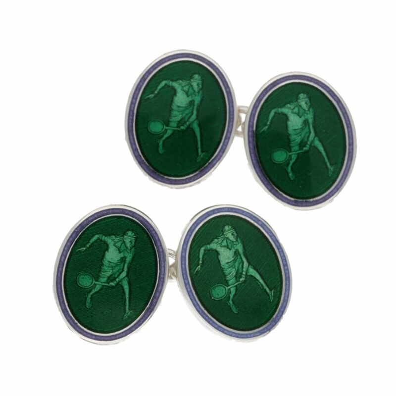 Tennis cufflinks in green enamel