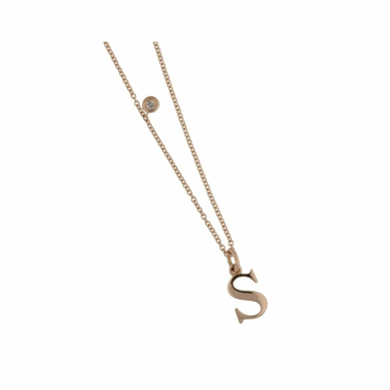 18ct rose gold letter S necklace with diamond detail