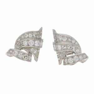 Art Deco Style Old Mine Cut Diamond Scroll Earrings