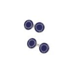 Sterling silver blue enamel link cufflinks