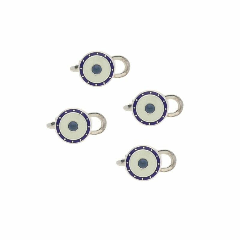 Four enamel sapphire studs in silver