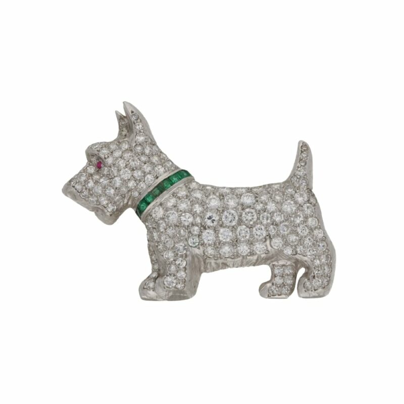 Vintage Diamond and Emerald Scotty Dog Brooch