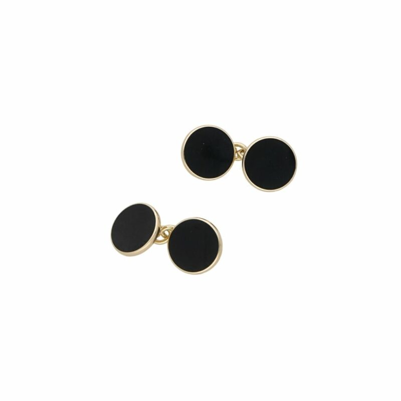 9k gold round black enamel chain link cufflinks