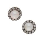 Victorian natural pearl mine cut diamond cluster earrings