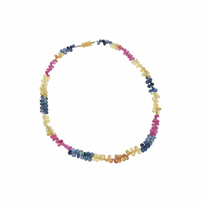 A graduated single strand briolette cut multi-gem necklace