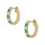 18ct emerald diamond hoop earrings